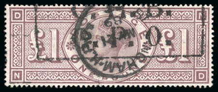 Stamp of Great Britain » 1855-1900 Surface Printed » 1883-84 & 1888 High Values 1888 £1 Brown-Lilac, wmk Orbs, used