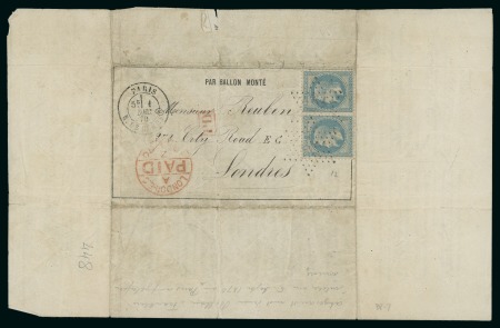 Stamp of France » Guerre de 1870-1871 1870, Dimanche 27 novembre, Journal-Poste n°8, affranchissement