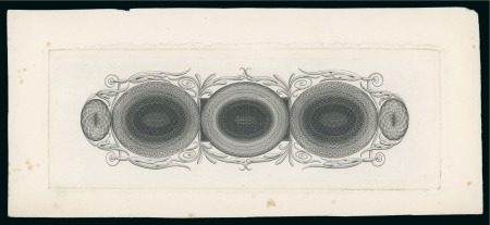 Stamp of Great Britain » Line Engraved Essays, Plate Proofs, Colour Trials and Reprints 1838ca. Perkins Bacon die proof of backgrounds in black on card, 95x215mm, used for the GB line engraved stamps