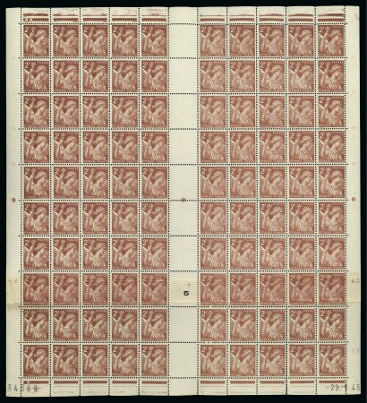 Stamp of France » Émissions à partir de 1900 1944, Feuille de 100 timbres ** Y&T 654 Type Iris 2