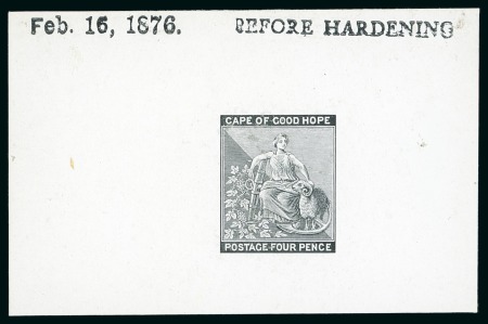 Stamp of South Africa » Cape of Good Hope 1871-76 4d and 1882-83 2d (2) De La Rue die proofs in black on glazed card;