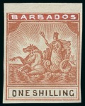 Stamp of Barbados 1892 Barbados 2sh6d and 1sh 'Seal of Colonies' partly handpainted colour trial prints, mint * 
