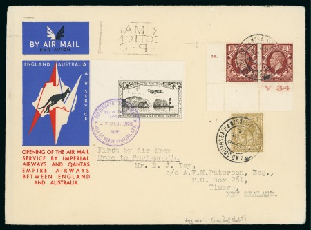 Stamp of New Zealand 1934 First Flight Cover with rare Island Air Express Stamp