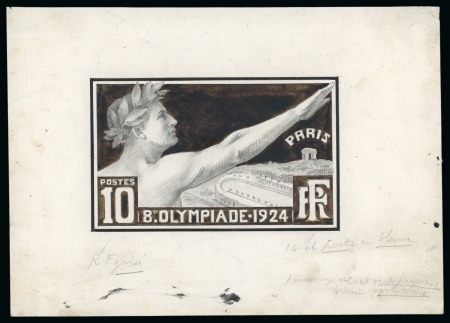 Stamp of Olympics » 1924 Paris » Essays and Proofs 1924 Paris Olympics essay in paint and pencil of the 10c value with design annotations