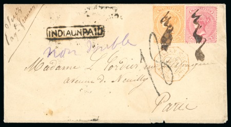 Stamp of Seychelles » Mauritius Used in Seychelles 1864 Envelope to Paris from the Cordier correspondence, enclosed letter with Mahe manuscript timeline, franked Mauritius 4d + 6d