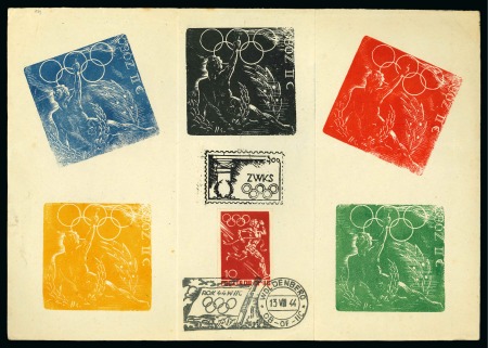 Stamp of Olympics » 1944 Polish P.O.W. Camps 1944 Woldenberg POW Camp Olympic commemorative sheet, with the 10pf runner stamp