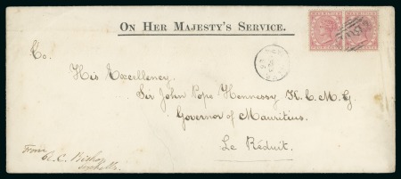 Stamp of Seychelles » Mauritius Used in Seychelles 1886 April 23 Long OHMS envelope addressed to the Governor