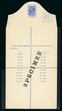 Stamp of Seychelles » Postal Stationery 1912 KG V 12c Blue registered stationery envelope Size H ovpt. SPECIMEN on reverse, additionally ovpt. Portuguese COLONIAS