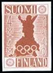 Stamp of Olympics » 1940 Helsinki (Cancelled) 1940 Helsinki essay by an unknown artist, trio of enlarged essays showing an outline of Finland plus 5 proofs
