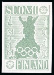 Stamp of Olympics » 1940 Helsinki (Cancelled) 1940 Helsinki essay by an unknown artist, trio of enlarged essays showing an outline of Finland plus 5 proofs