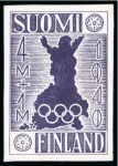 Stamp of Olympics » 1940 Helsinki (Cancelled) 1940 Helsinki essay by an unknown artist, trio of enlarged essays showing an outline of Finland plus 5 proofs