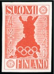 Stamp of Olympics » 1940 Helsinki (Cancelled) 1940 Helsinki essay by an unknown artist, trio of enlarged essays showing an outline of Finland plus 5 proofs