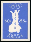 Stamp of Olympics » 1940 Helsinki (Cancelled) 1940 Helsinki essay by an unknown artist, trio of enlarged essays showing an outline of Finland plus 5 proofs
