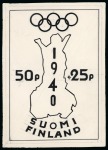 Stamp of Olympics » 1940 Helsinki (Cancelled) 1940 Helsinki essay by an unknown artist, trio of enlarged essays showing an outline of Finland plus 5 proofs