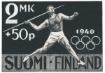 Stamp of Olympics » 1940 Helsinki (Cancelled) 1940 Helsinki essay by Tapio Virkala, showing Javelin thrower plus 3 proofs