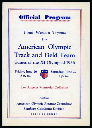 Stamp of Olympics » 1936 Berlin » Documents, Programmes, Tickets, etc. 1934-36 Group of 14 programmes from American Athletics Championships, Olympic Benefit Meet and Olympic tryouts