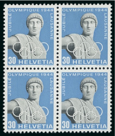 Stamp of Olympics » 1944 Jubilee 1944 Jubilee, small group incl. 30c retouched eye in mint block of four