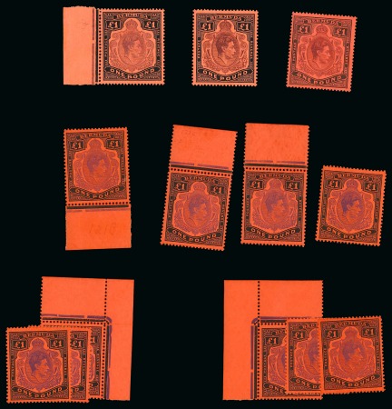 Stamp of Bermuda 1938-53 KGVI key-plate mint accumulation of all values, 2s to £1, various printings with duplication