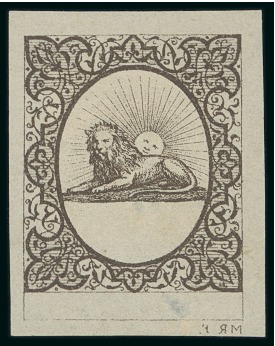 Stamp of Persia » 1868-1879 Nasr ed-Din Shah Lion Issues » 1865 Essays 1865 Reister unadopted essay in black on cream paper,