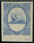 Stamp of Persia » 1868-1879 Nasr ed-Din Shah Lion Issues » 1865 Essays 1865 Reister unadopted essay in blue on cream paper,