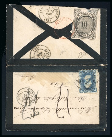 Stamp of Mexico 1876. Mourning cover to France bearing 25c and "Porte de Mar" 10c on reverse
