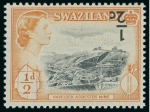 Stamp of Swaziland 1961 1/2c on 1/2d variety surcharge inverted mint l.h.