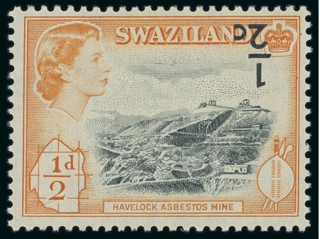 Stamp of Swaziland 1961 1/2c on 1/2d variety surcharge inverted mint l.h.