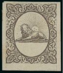 Stamp of Persia » 1868-1879 Nasr ed-Din Shah Lion Issues » 1865 Essays 1865 Reister unadopted essay in dark brown on cream