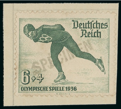 Stamp of Olympics » 1936 Garmisch-Partenkirchen 1936 Garmisch-Partenkirchen set of three affixed to archive pieces with "SPECIMEN" handstamps in green