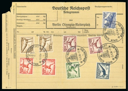 Stamp of Olympics » 1936 Berlin » Special Postmarks 1936 Berlin "Olympia-Reiterplatz" telegram form with nine Berlin Olympics stamps 