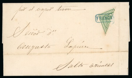 Stamp of Uruguay 1866 10c green bisect on cover from Fray Bentos