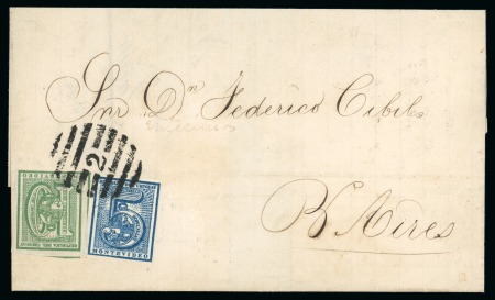 Stamp of Uruguay 1866 Triple rate cover to Buenos Aires with 5c "Entecimos" & 10c, unique franking with this variety