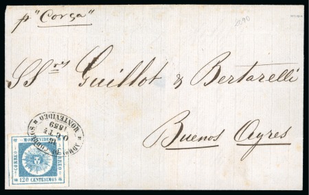 Stamp of Uruguay 1859 120c slate blue on cover to Buenos Aires