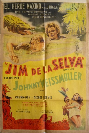 Stamp of Olympics » 1928 Amsterdam » Memorabilia 1948 "Jungle Jim" movie poster featuring Johnny Weissmuller, Argentinean version entitled "Jim de la Selva"