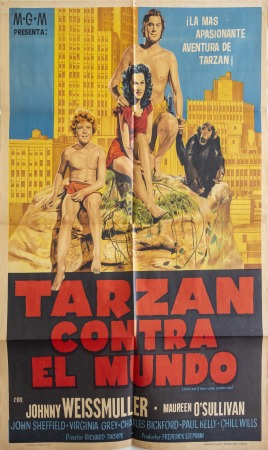 Stamp of Olympics » 1928 Amsterdam » Memorabilia 1942 "Tarzan's New York Adventure" movie poster featuring Johnny Weissmuller, Argentinean version entitled "Tarzan Contra el Mundo"