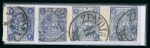 Stamp of Persia » 1868-1879 Nasr ed-Din Shah Lion Issues » 1875 Wide Spacing (SG 5-13) (Persiphila 5-9) 2sh. deep blue, rouletted used reconstructed horizontal