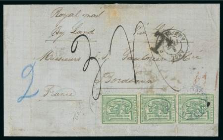 Stamp of Uruguay 1876 Cover from Montevideo to Bordeaux, the largest 1868-72 10c multiple on cover