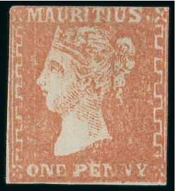 Stamp of Mauritius » 1859 Dardenne Issue (SG 41-44) 1859 Dardenne 1d dull vermilion on white laid paper, unused, showing paper maker's wmk
