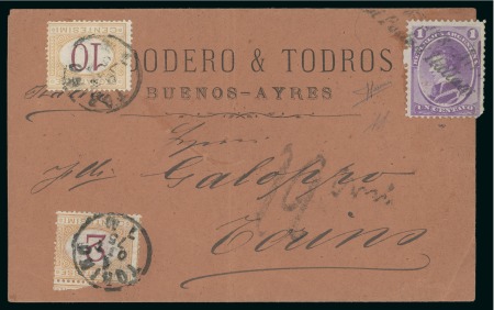 Stamp of Argentina 1875 Printed matter rate cover from Buenos Aires to Italy, 1873 1c and Italian postage dues
