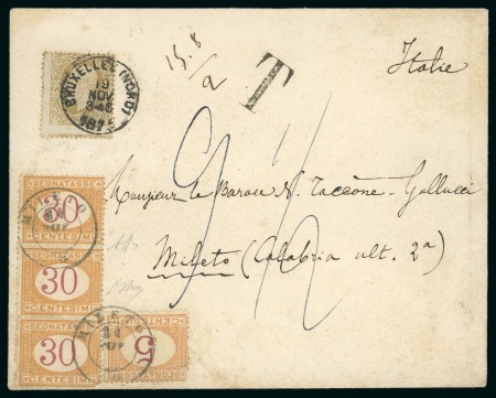 Stamp of Belgium » Belgique. 1869-83 Nouveaux types et nouvelles valeurs (COB 26-37) 1875 (19 novembre), Lettre de Bruxelles à Mileto (Italie),