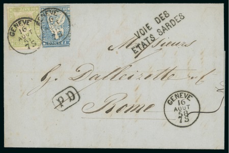 Stamp of Switzerland / Schweiz » Sitzende Helvetia Ungezähnt » 1856-57 Berner Druck (II) 1858 "VOIE DES ETATS SARDES“ sehr seltener Postvertrag-Stempel