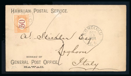 Stamp of United States » U.S. Possessions » Hawaii 1888 Postal administration official envelope taxed with Italian postage due