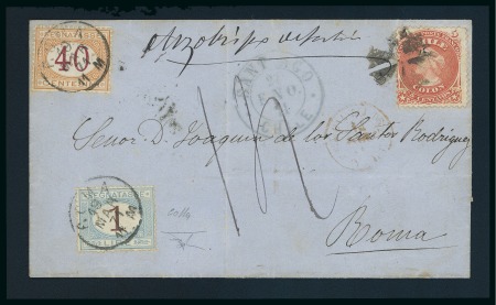 Stamp of Chile 1871 Cover from Santiago to Rome with 1867 5c and Italian dues 40c & 1L