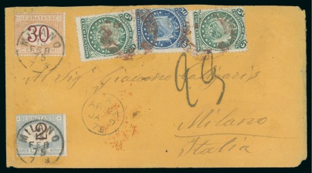 Stamp of Bolivia 1875 Cover to Milan with Eleven Stars 5c (2) & 50c in combination with Italian postage dues