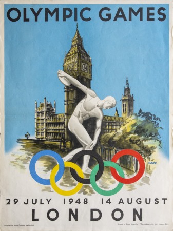 Stamp of Olympics » 1948 London 1948 London official poster, showing Ancient Greek discus thrower in front of the Houses of Parliament