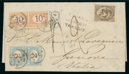 Stamp of Peru 1871 Entire from Lima to Genoa, 1866-67 20c combined with Italian postage dues