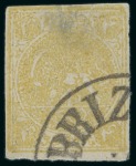 Stamp of Persia » 1868-1879 Nasr ed-Din Shah Lion Issues » 1876 Narrow Spacing (SG 15-19) (Persiphila 13-17) 1876 4kr. yellow, used, showing printed both sides,