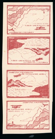 Stamp of Colombia » Colombia Compania Colombiana de Navegacion Aérea 1920 COLOMBIA CCNA 0.10$ green blk of 6, 0.10$ brownish-red in tete-beche pair, se-tenants, etc