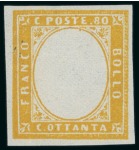 Stamp of Italian States » Sardinia 1855-63 5c to 80c, the five values "senza effigie" n.h.