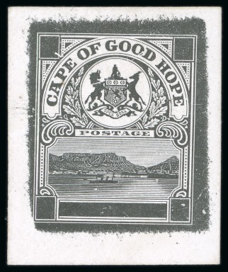 Stamp of South Africa » Cape of Good Hope 1900 Table Mountain De La Rue master die proof showing uncleared surround with ragged edges